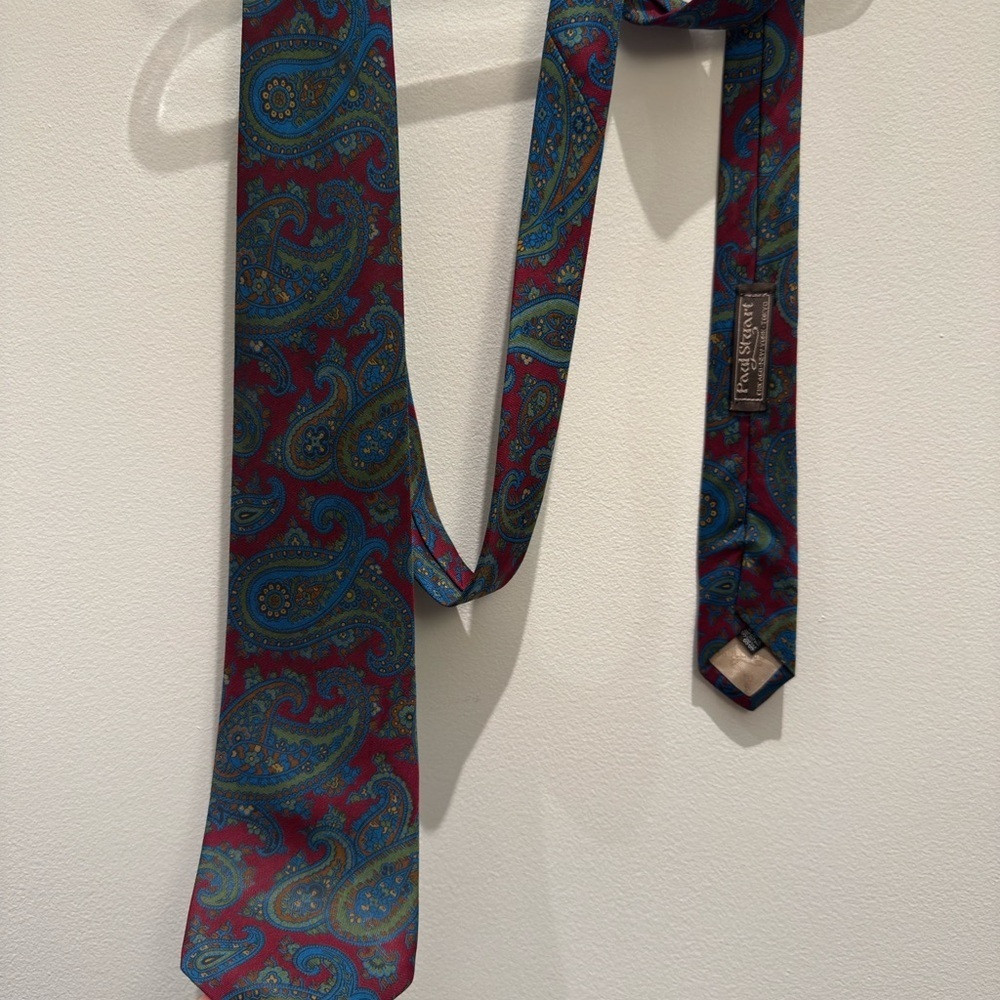 Paul Stuart Paisley Silk Tie - Red/Blue/Green Made in England Vintage